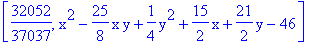 [32052/37037, x^2-25/8*x*y+1/4*y^2+15/2*x+21/2*y-46]